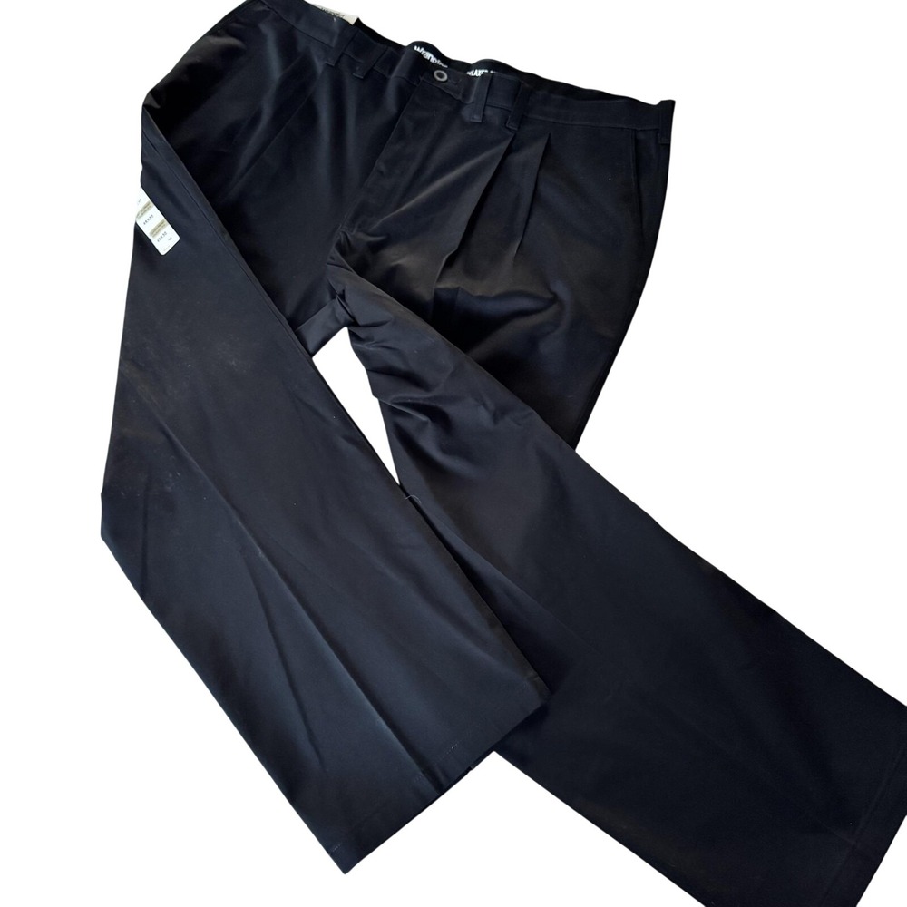 Wrangler Pants Mens 46x30 Black Riata Pleated Relaxed Stretch Wrinkle Resistant